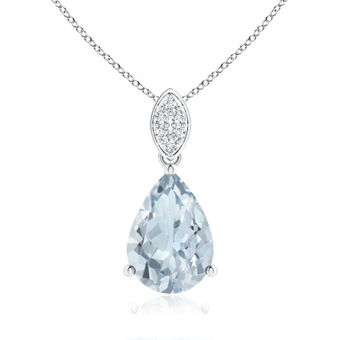 10x7mm A Pear-Shaped Aquamarine Pendant with Leaf Bale in White Gold 