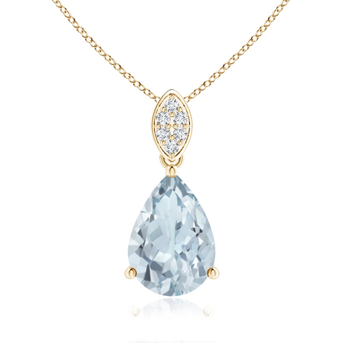 10x7mm A Pear-Shaped Aquamarine Pendant with Leaf Bale in Yellow Gold 