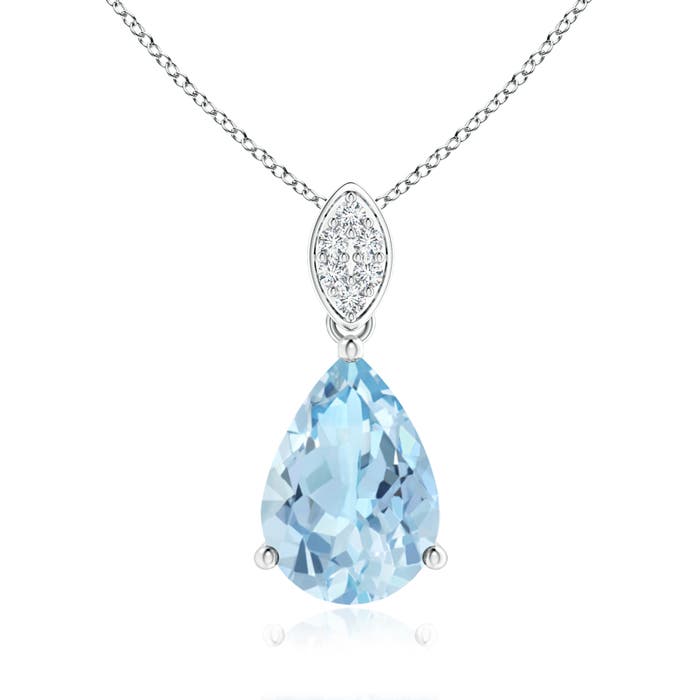 10x7mm AAA Pear-Shaped Aquamarine Pendant with Leaf Bale in P950 Platinum