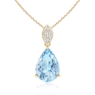 10x7mm AAA Pear-Shaped Aquamarine Pendant with Leaf Bale in Yellow Gold