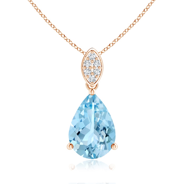 10x7mm AAAA Pear-Shaped Aquamarine Pendant with Leaf Bale in Rose Gold 