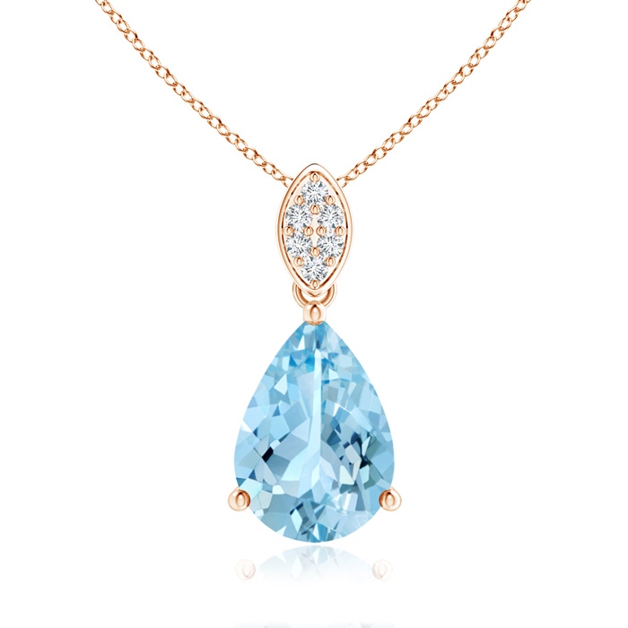 10x7mm AAAA Pear-Shaped Aquamarine Pendant with Leaf Bale in Rose Gold