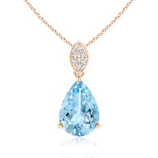 10x7mm AAAA Pear-Shaped Aquamarine Pendant with Leaf Bale in Rose Gold