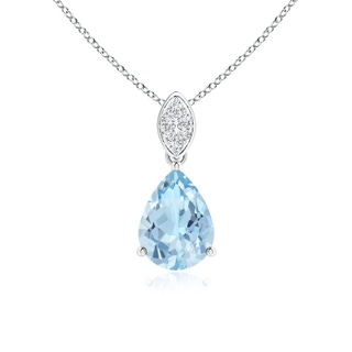 8x6mm AAA Pear-Shaped Aquamarine Pendant with Leaf Bale in White Gold