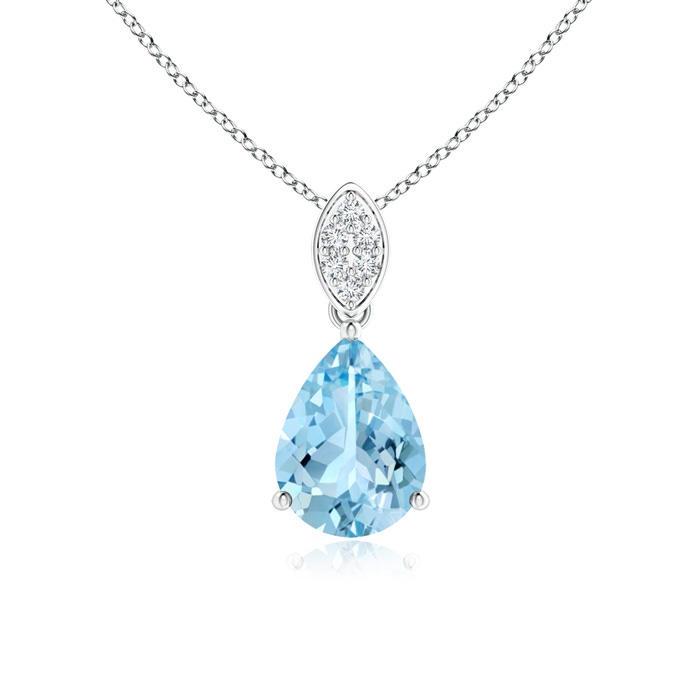 8x6mm AAAA Pear-Shaped Aquamarine Pendant with Leaf Bale in White Gold 