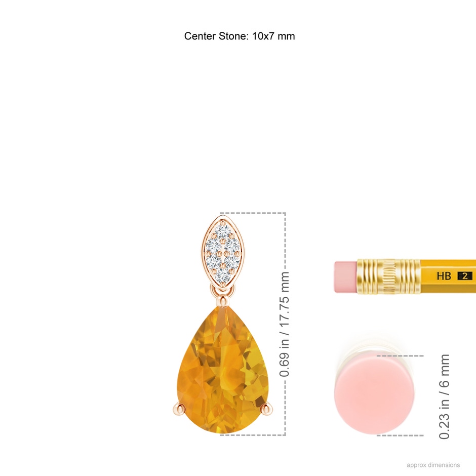 10x7mm A Pear-Shaped Fire Opal Pendant with Leaf Bale in 18K Rose Gold ruler