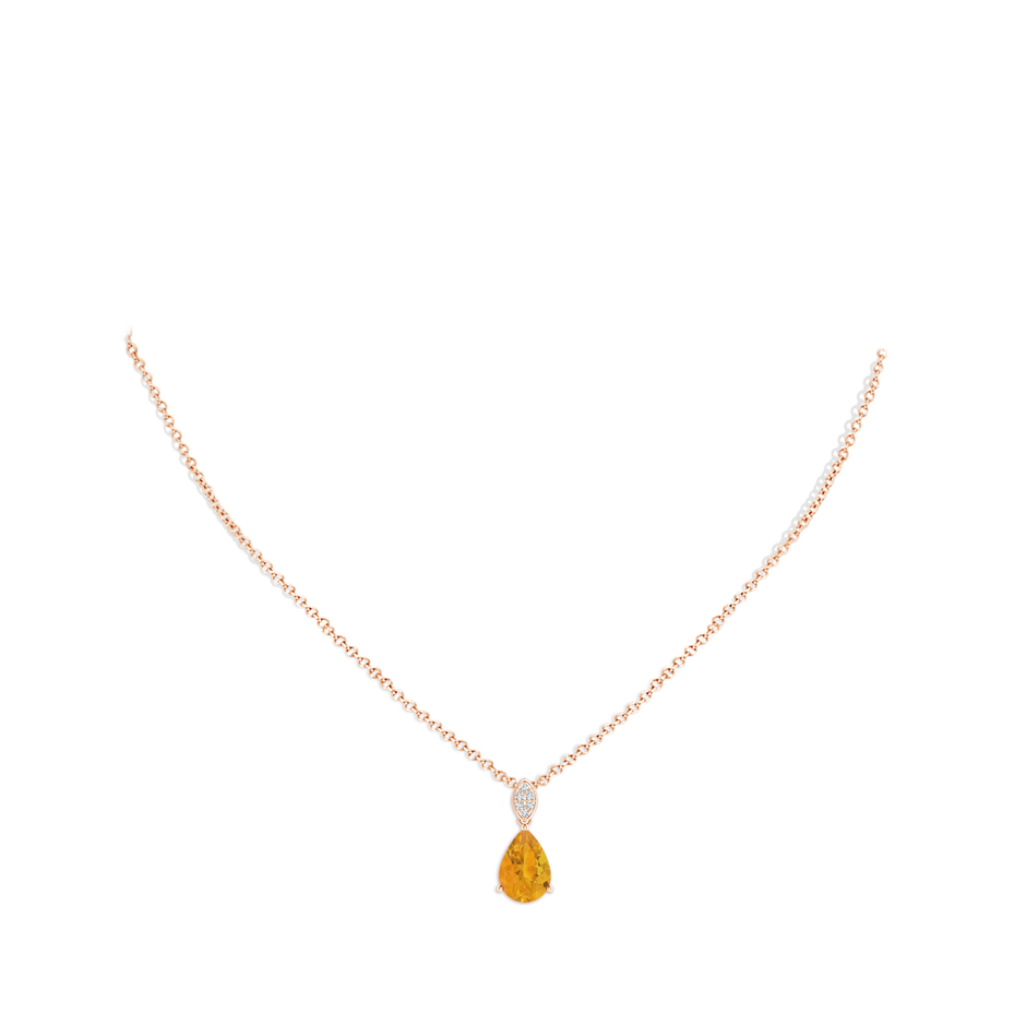 10x7mm A Pear-Shaped Fire Opal Pendant with Leaf Bale in 18K Rose Gold pen