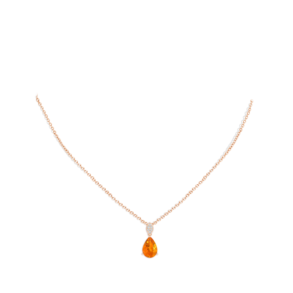10x7mm AA Pear-Shaped Fire Opal Pendant with Leaf Bale in 18K Rose Gold pen