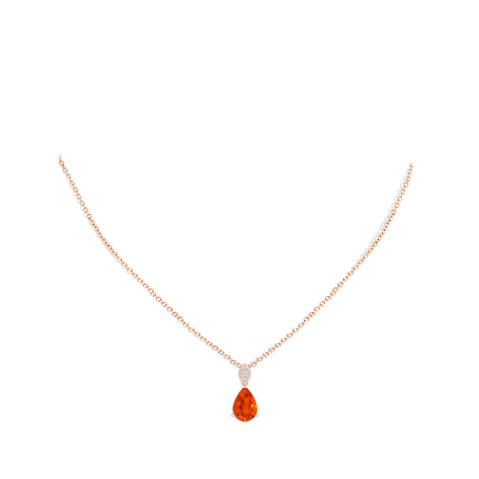 10x7mm AAA Pear-Shaped Fire Opal Pendant with Leaf Bale in Rose Gold pen
