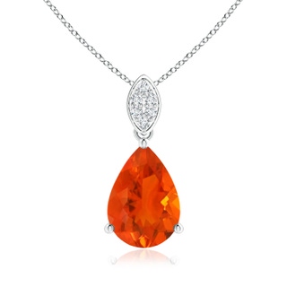 10x7mm AAA Pear-Shaped Fire Opal Pendant with Leaf Bale in White Gold