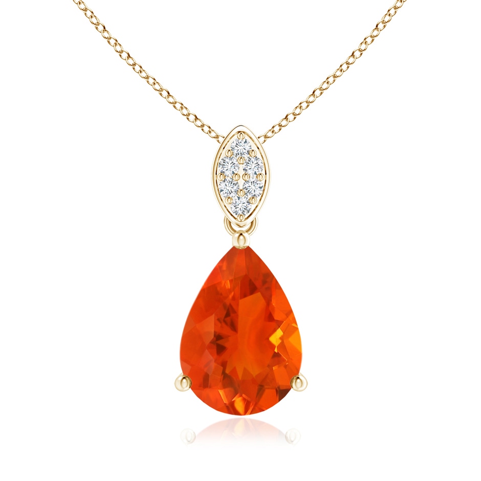 10x7mm AAA Pear-Shaped Fire Opal Pendant with Leaf Bale in Yellow Gold 