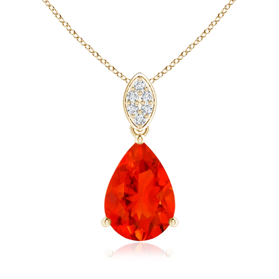 10x7mm AAAA Pear-Shaped Fire Opal Pendant with Leaf Bale in 18K Yellow Gold 