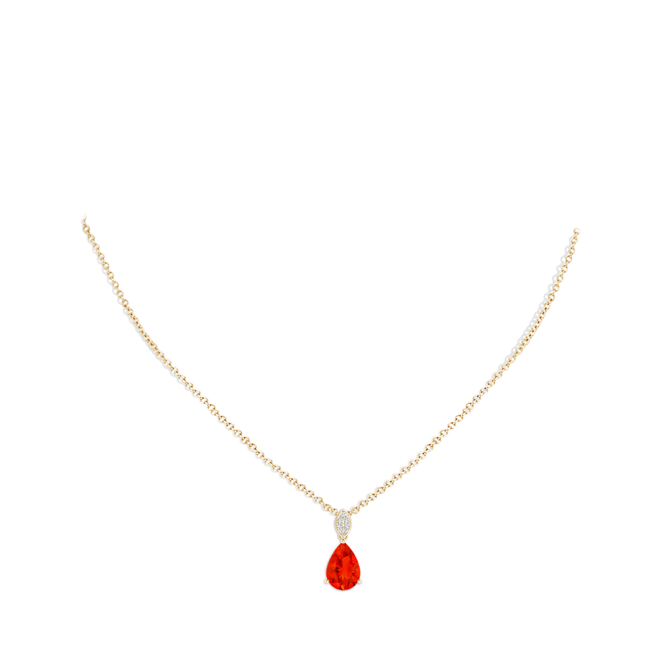 10x7mm AAAA Pear-Shaped Fire Opal Pendant with Leaf Bale in 18K Yellow Gold pen
