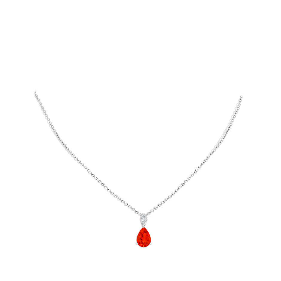 10x7mm AAAA Pear-Shaped Fire Opal Pendant with Leaf Bale in P950 Platinum pen