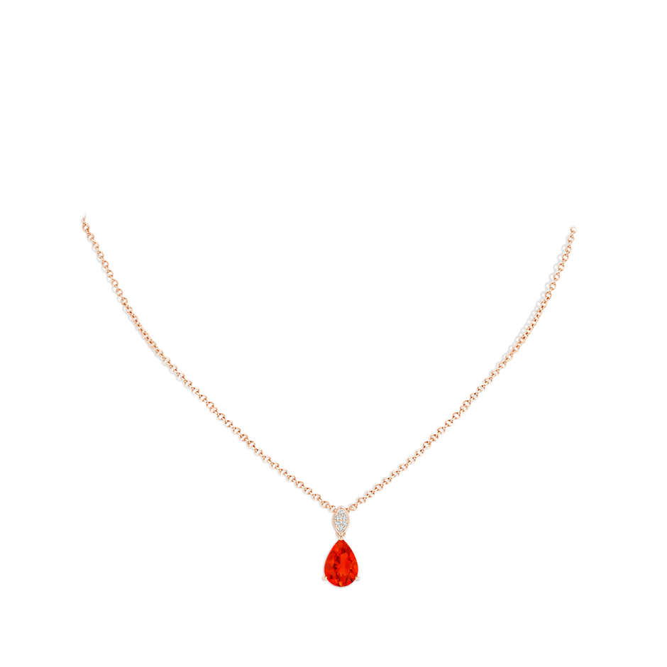 10x7mm AAAA Pear-Shaped Fire Opal Pendant with Leaf Bale in Rose Gold pen