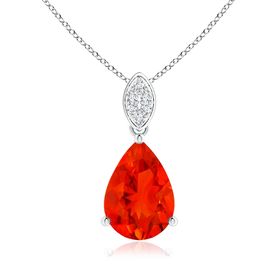 10x7mm AAAA Pear-Shaped Fire Opal Pendant with Leaf Bale in White Gold 