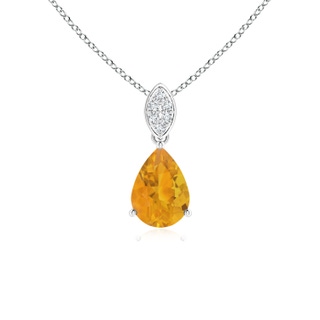 7x5mm A Pear-Shaped Fire Opal Pendant with Leaf Bale in P950 Platinum