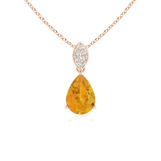 7x5mm A Pear-Shaped Fire Opal Pendant with Leaf Bale in Rose Gold