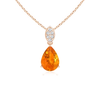 7x5mm AA Pear-Shaped Fire Opal Pendant with Leaf Bale in Rose Gold