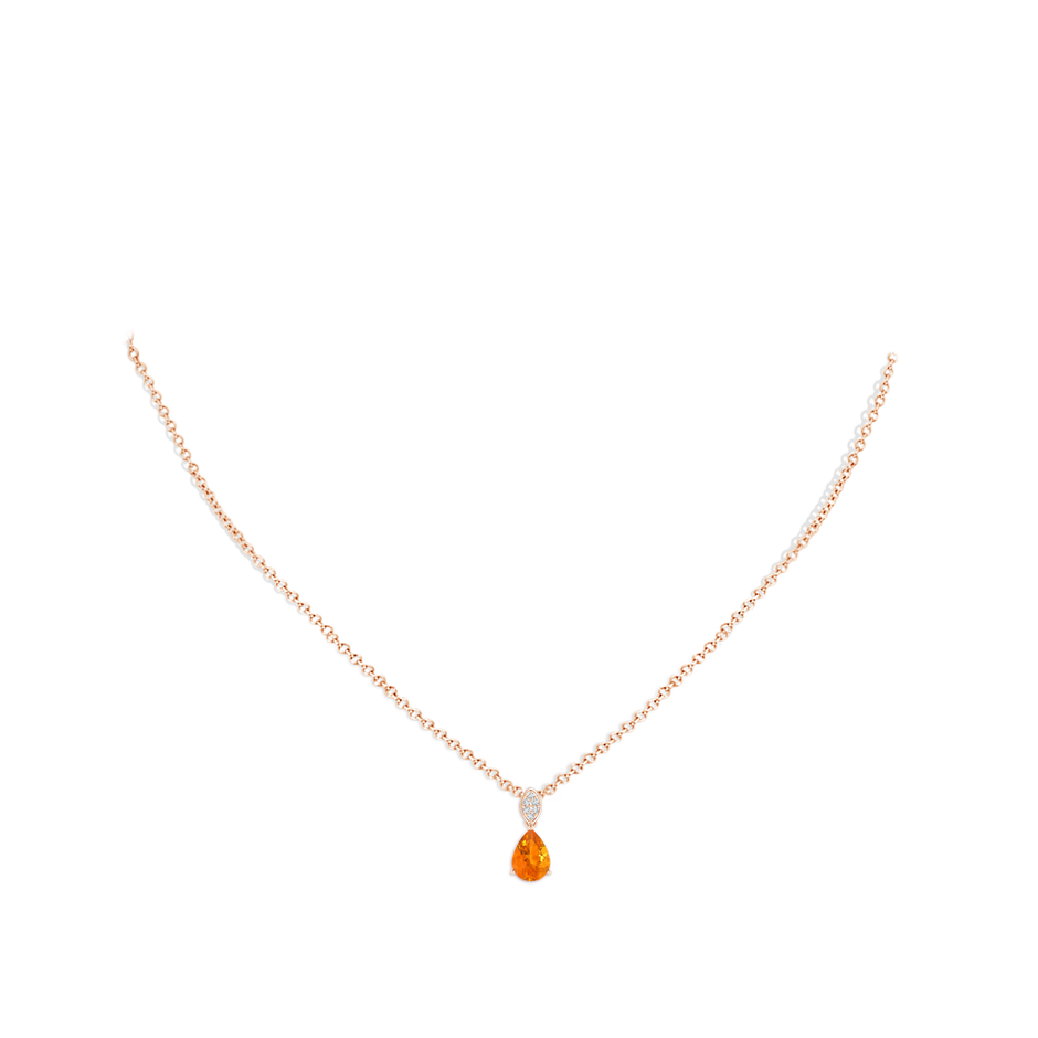 7x5mm AA Pear-Shaped Fire Opal Pendant with Leaf Bale in Rose Gold pen