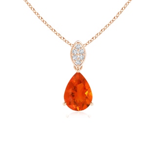 7x5mm AAA Pear-Shaped Fire Opal Pendant with Leaf Bale in Rose Gold