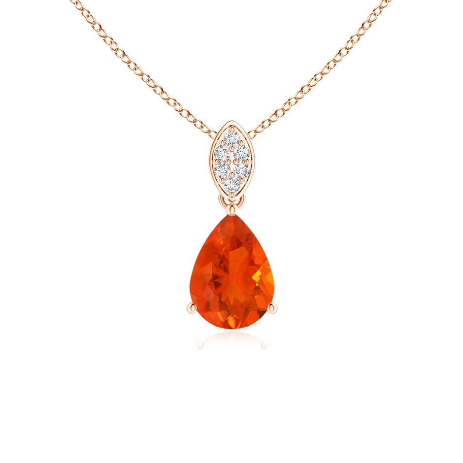 7x5mm AAA Pear-Shaped Fire Opal Pendant with Leaf Bale in Rose Gold 