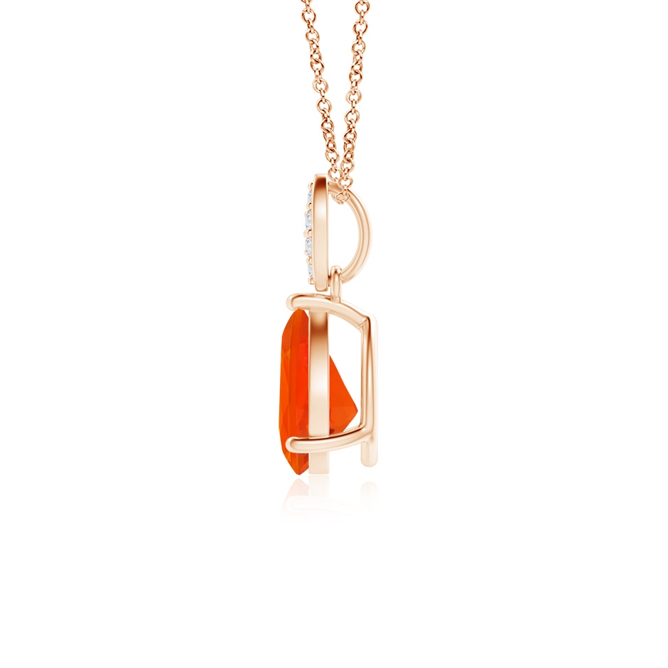 7x5mm AAA Pear-Shaped Fire Opal Pendant with Leaf Bale in Rose Gold side 199