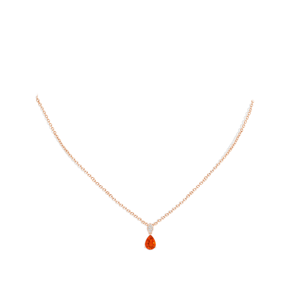 7x5mm AAA Pear-Shaped Fire Opal Pendant with Leaf Bale in Rose Gold pen