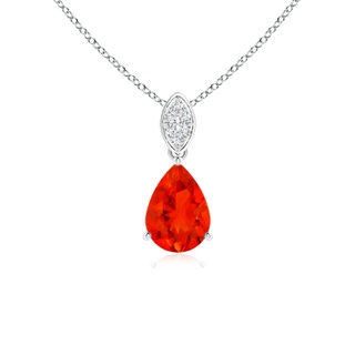 7x5mm AAAA Pear-Shaped Fire Opal Pendant with Leaf Bale in P950 Platinum