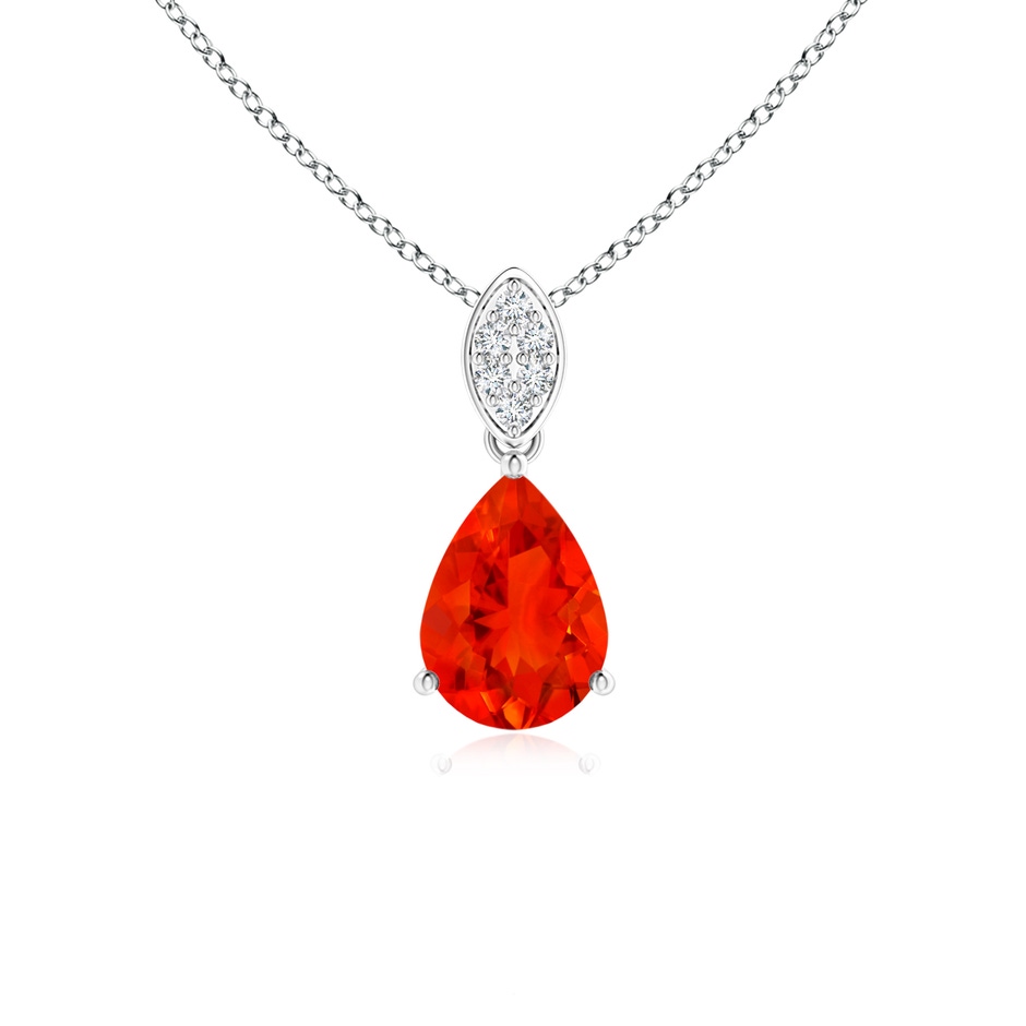 7x5mm AAAA Pear-Shaped Fire Opal Pendant with Leaf Bale in P950 Platinum 