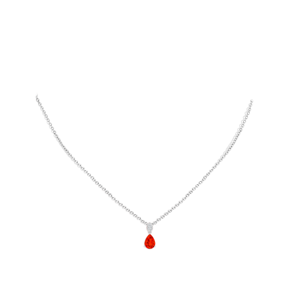 7x5mm AAAA Pear-Shaped Fire Opal Pendant with Leaf Bale in P950 Platinum pen