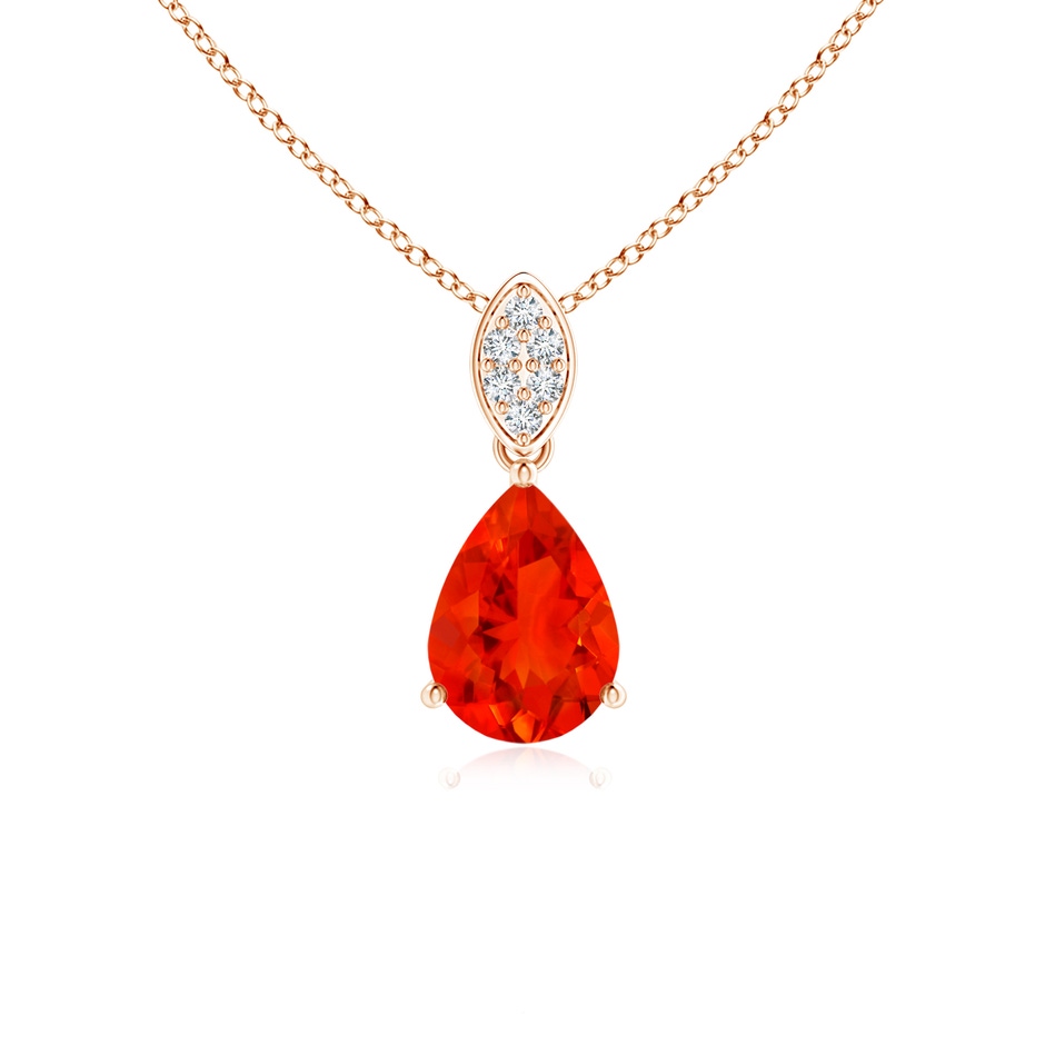 7x5mm AAAA Pear-Shaped Fire Opal Pendant with Leaf Bale in Rose Gold 
