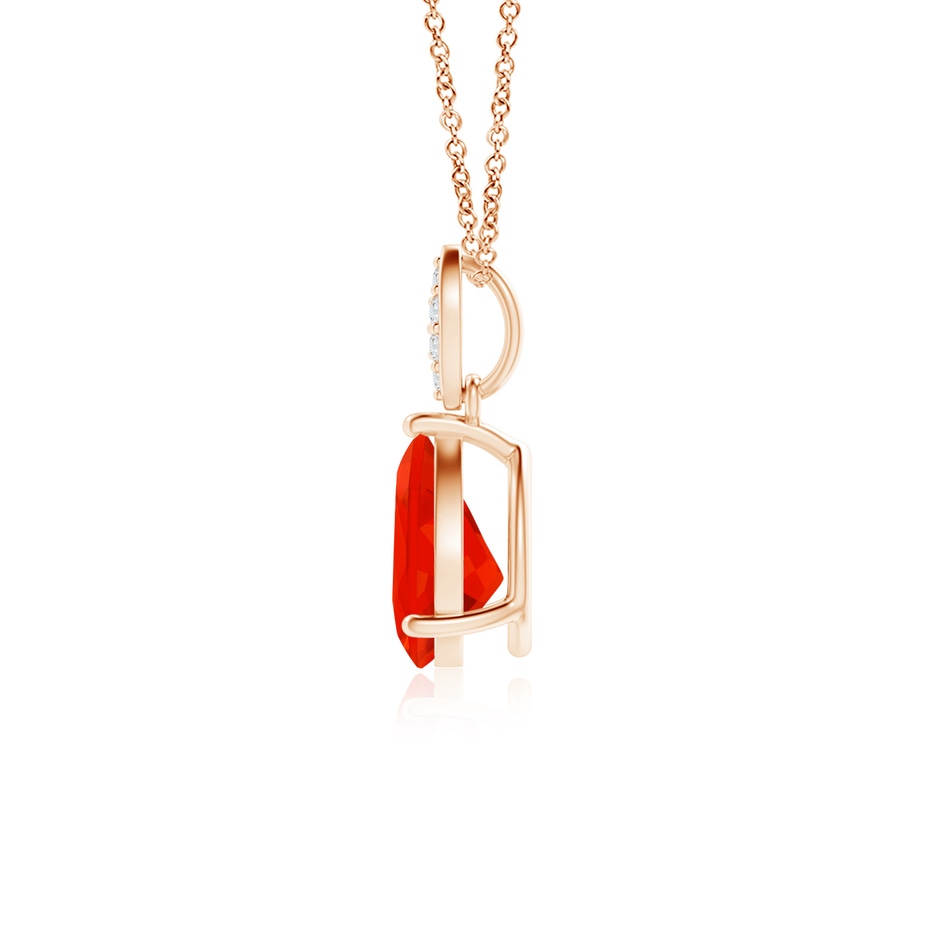 7x5mm AAAA Pear-Shaped Fire Opal Pendant with Leaf Bale in Rose Gold side 199