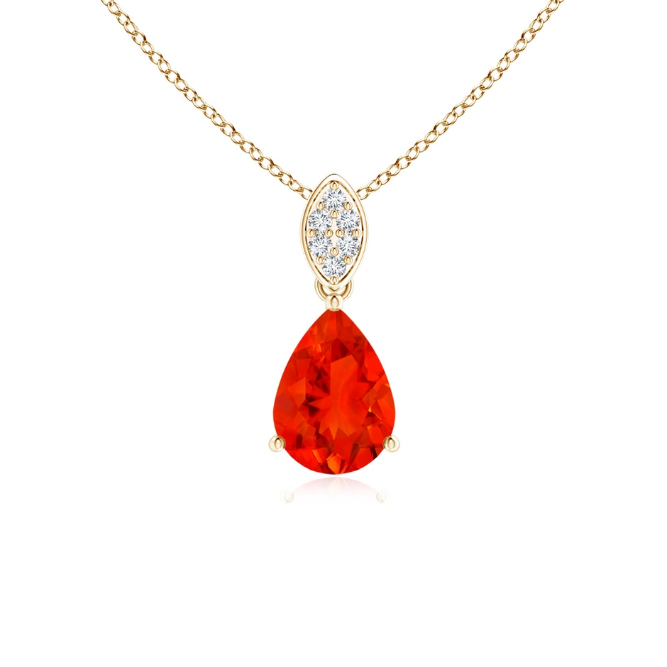 7x5mm AAAA Pear-Shaped Fire Opal Pendant with Leaf Bale in Yellow Gold 