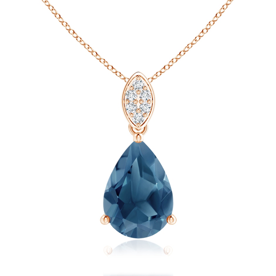 10x7mm A Pear-Shaped London Blue Topaz Pendant with Leaf Bale in Rose Gold 