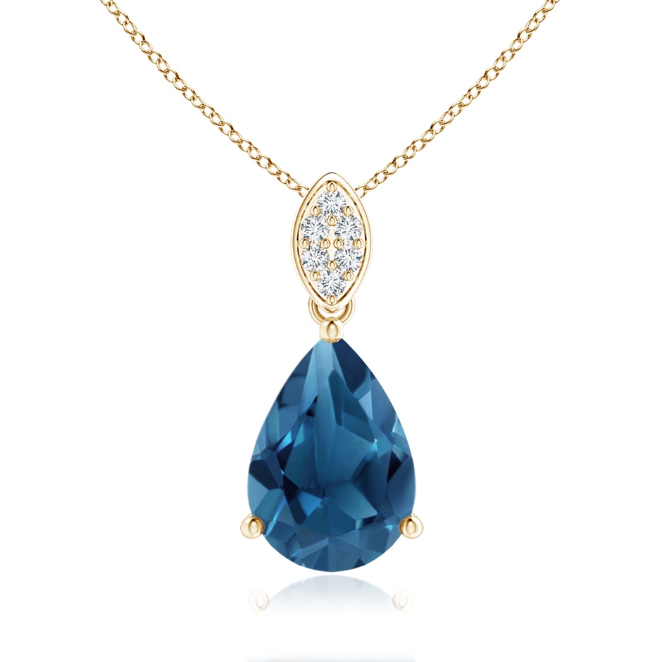 10x7mm AA Pear-Shaped London Blue Topaz Pendant with Leaf Bale in Yellow Gold 