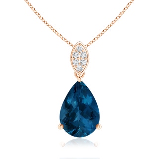 10x7mm AAA Pear-Shaped London Blue Topaz Pendant with Leaf Bale in Rose Gold