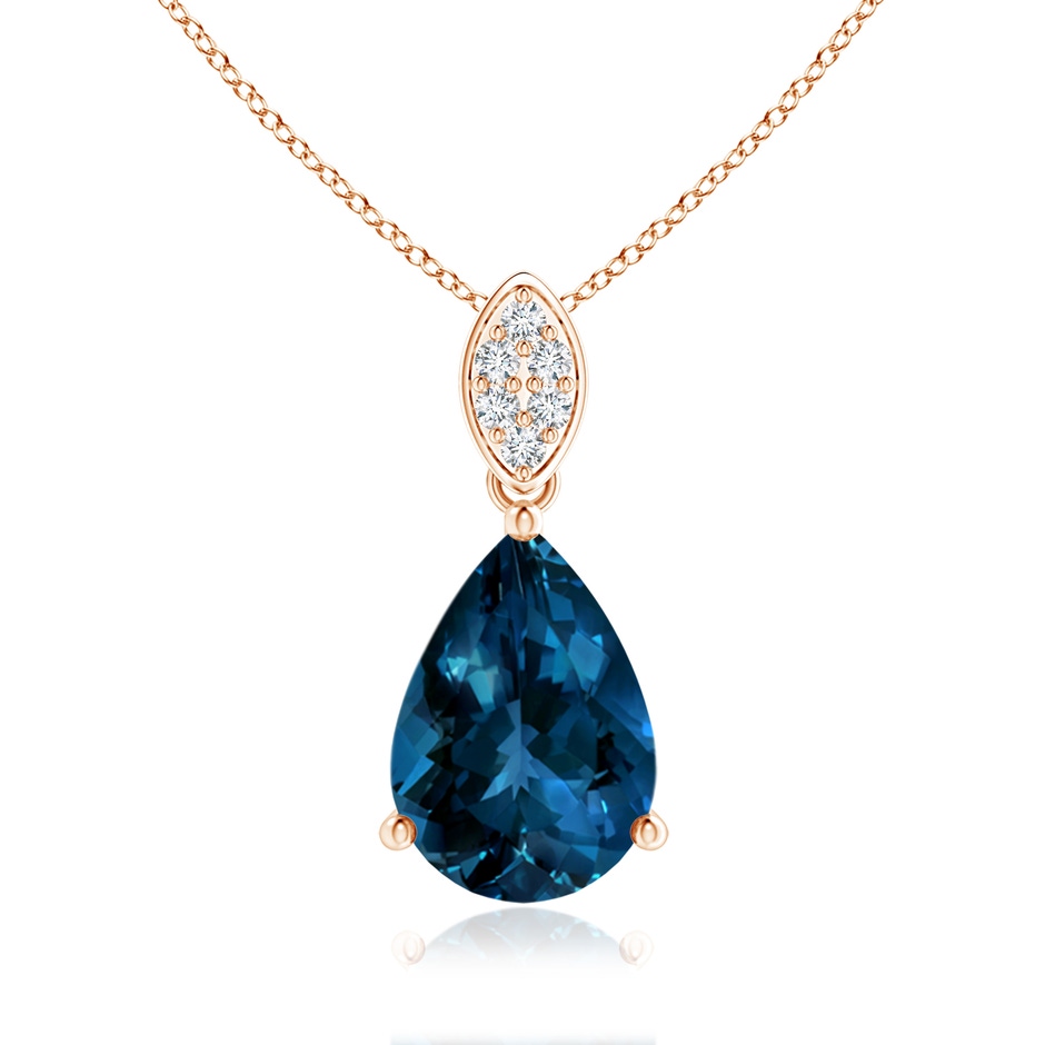 10x7mm AAAA Pear-Shaped London Blue Topaz Pendant with Leaf Bale in Rose Gold 