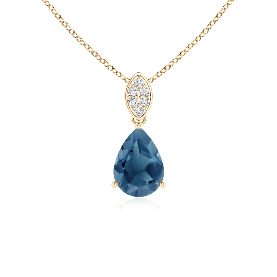 7x5mm A Pear-Shaped London Blue Topaz Pendant with Leaf Bale in 9K Yellow Gold 