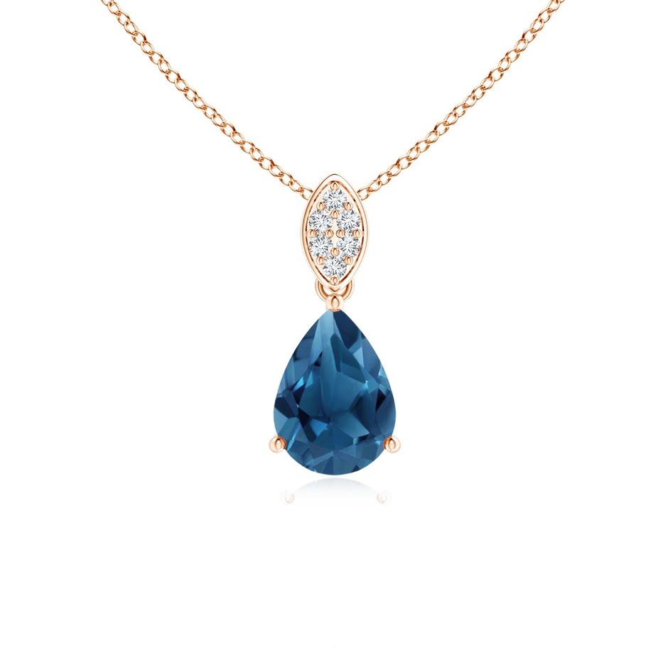 7x5mm AA Pear-Shaped London Blue Topaz Pendant with Leaf Bale in 9K Rose Gold 