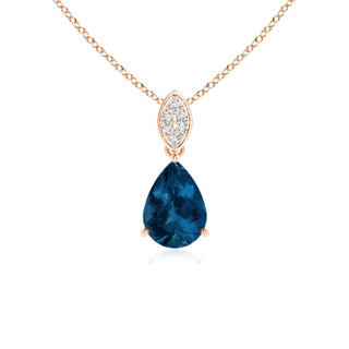 7x5mm AAA Pear-Shaped London Blue Topaz Pendant with Leaf Bale in 9K Rose Gold
