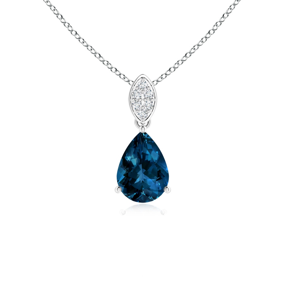7x5mm AAAA Pear-Shaped London Blue Topaz Pendant with Leaf Bale in P950 Platinum 