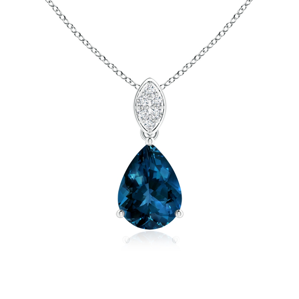 8x6mm AAAA Pear-Shaped London Blue Topaz Pendant with Leaf Bale in P950 Platinum