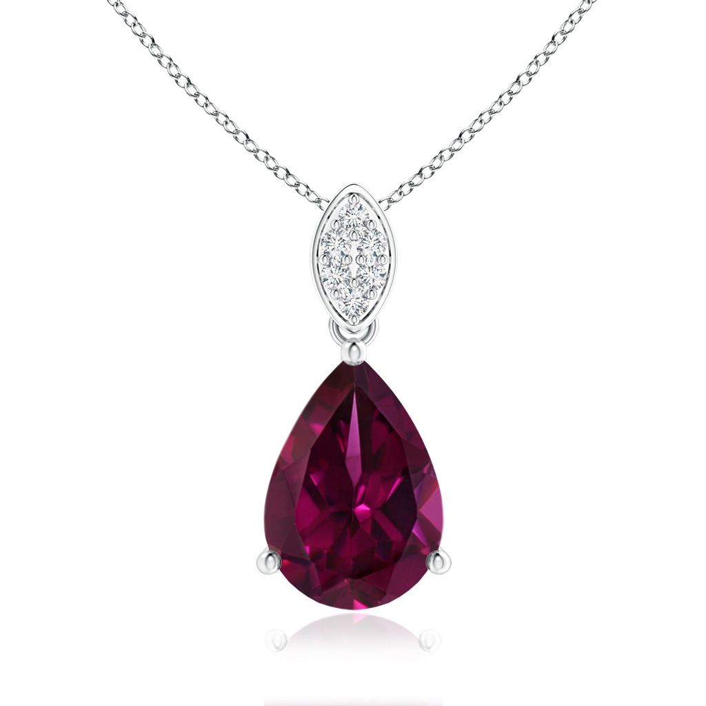10x7mm AAAA Pear-Shaped Rhodolite Pendant with Leaf Bale in P950 Platinum