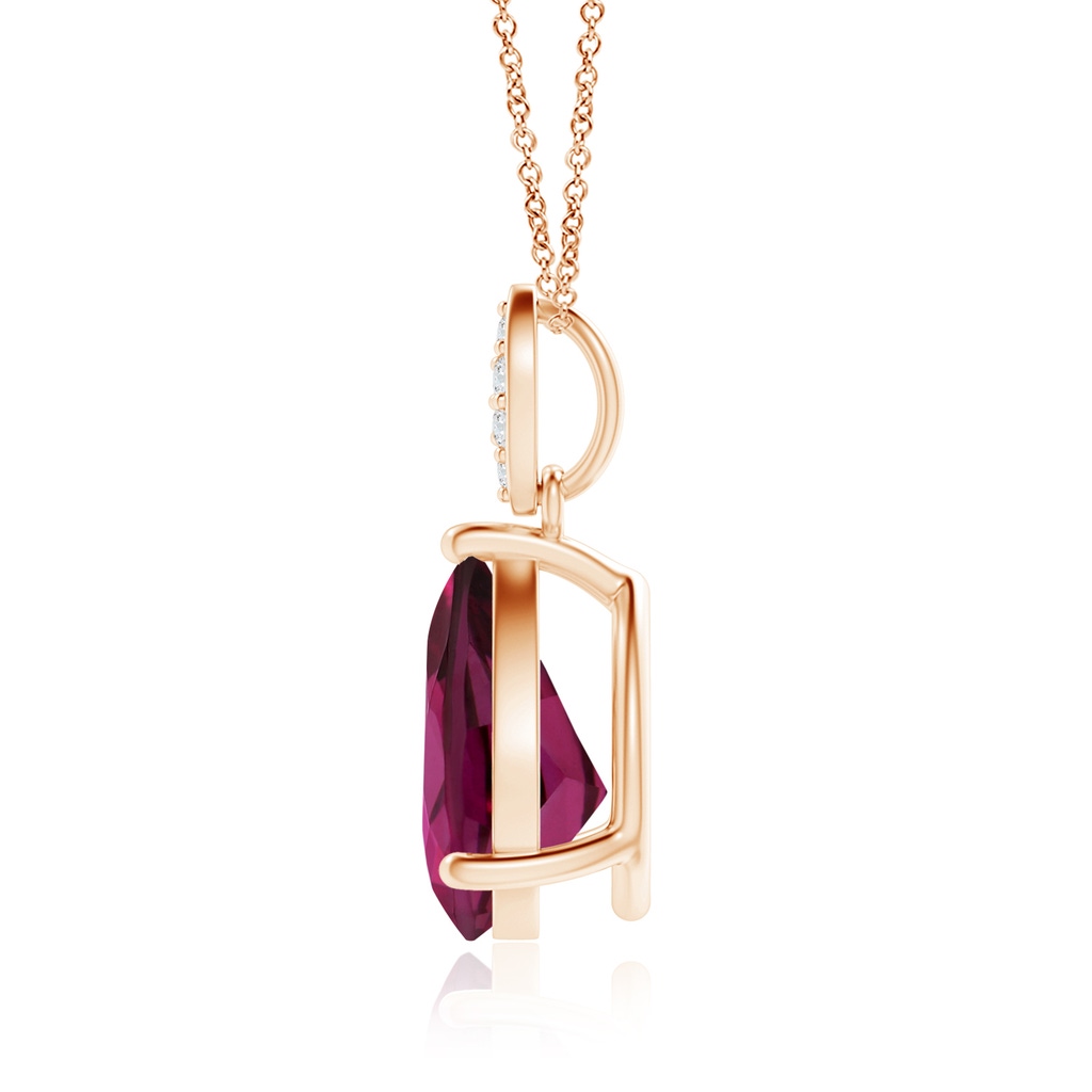 10x7mm AAAA Pear-Shaped Rhodolite Pendant with Leaf Bale in Rose Gold - side 199