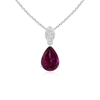 7x5mm AAAA Pear-Shaped Rhodolite Pendant with Leaf Bale in P950 Platinum