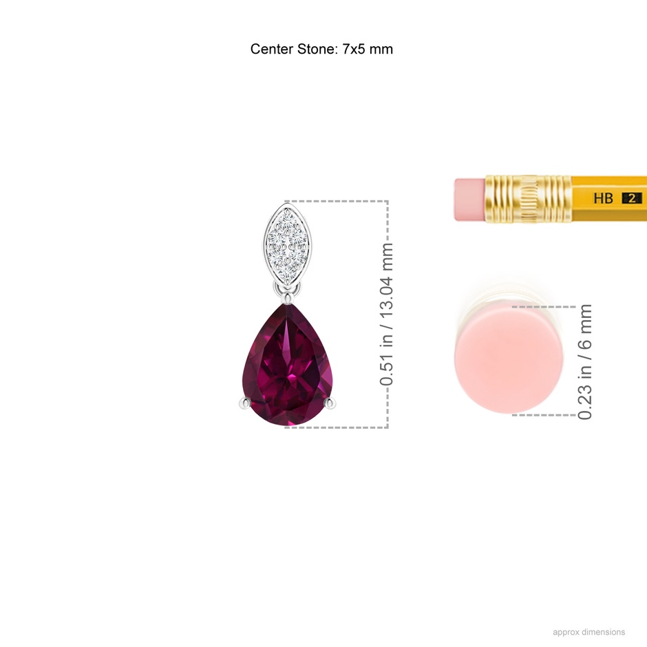 7x5mm AAAA Pear-Shaped Rhodolite Pendant with Leaf Bale in P950 Platinum ruler