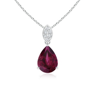 8x6mm AAA Pear-Shaped Rhodolite Pendant with Leaf Bale in P950 Platinum