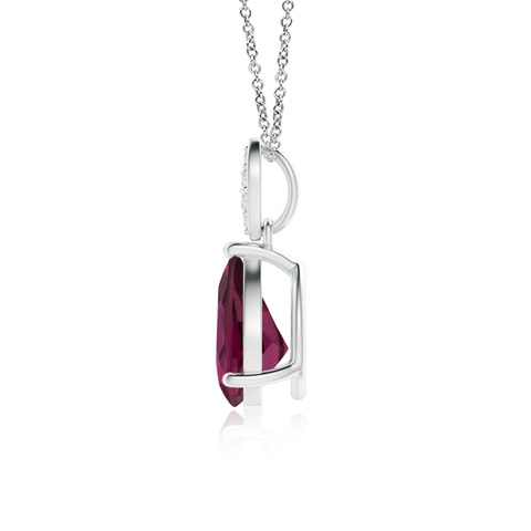 8x6mm AAA Pear-Shaped Rhodolite Pendant with Leaf Bale in White Gold - side 3