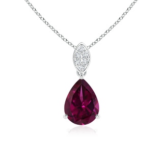 8x6mm AAAA Pear-Shaped Rhodolite Pendant with Leaf Bale in P950 Platinum